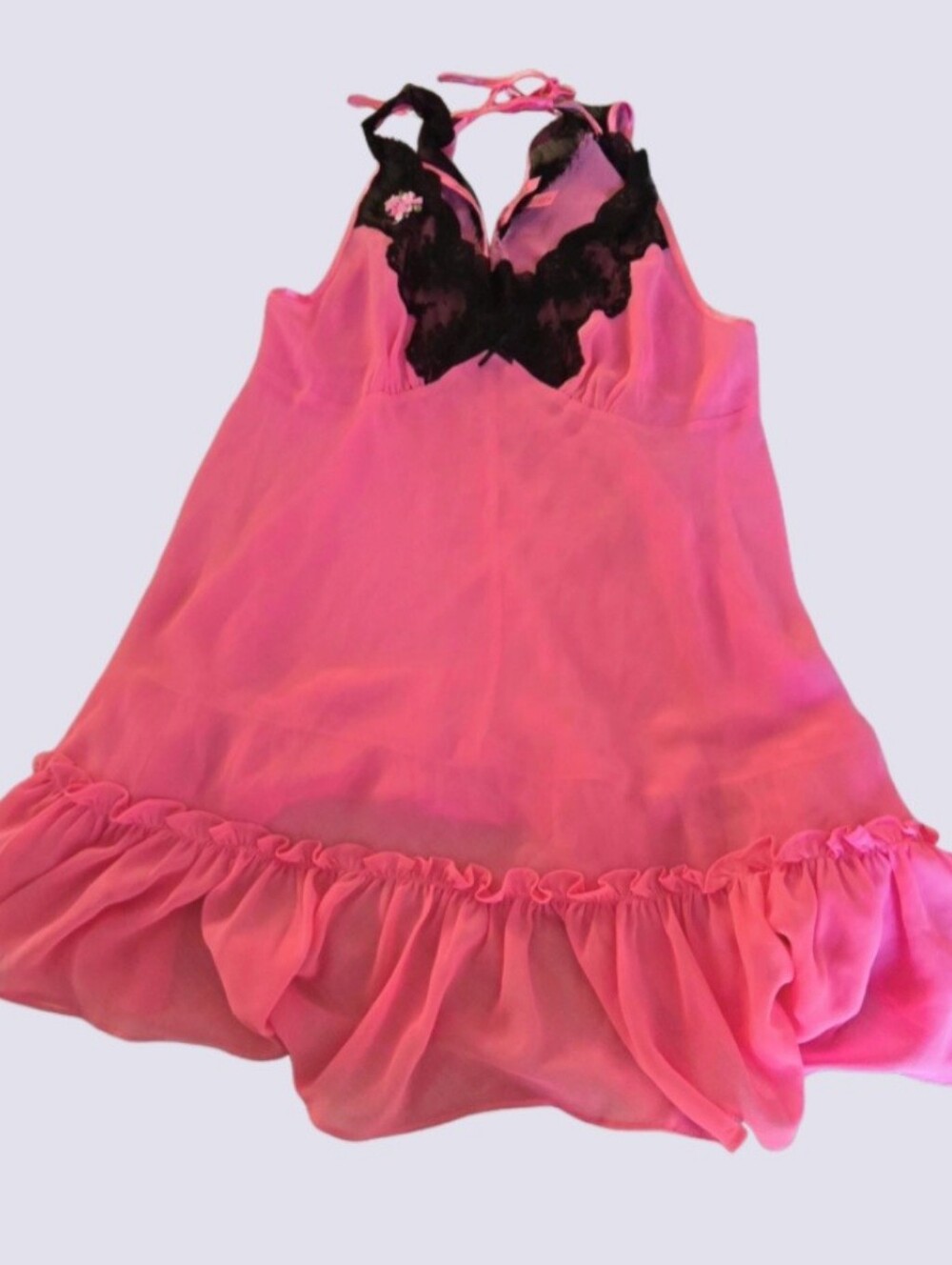 Betsey Johnson Intimates Lingerie Medium Hot Pink & Black Babydoll Slip Nightie